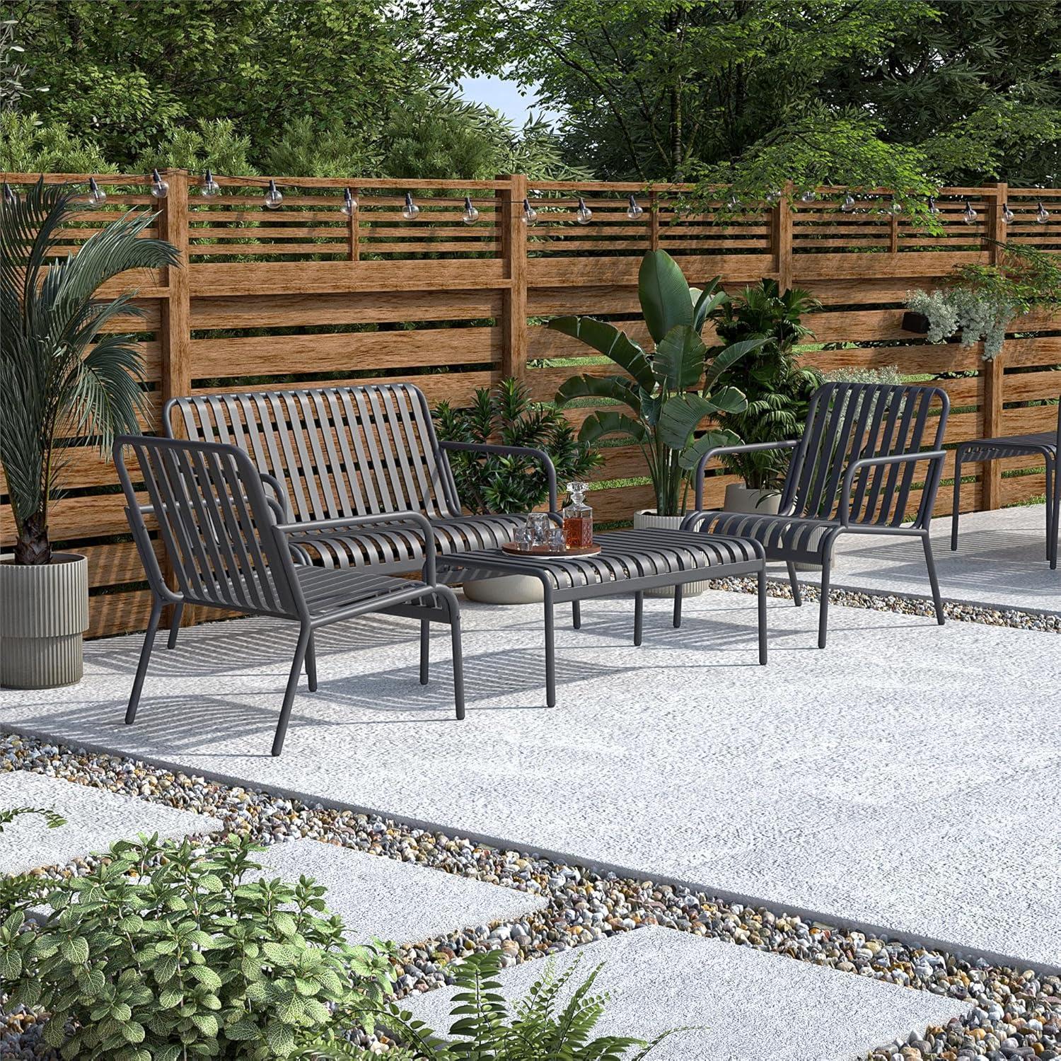 imageNovogratz Poolside Gossip Ola 4 Piece All Steel Conversation Set French BlueCharcoal