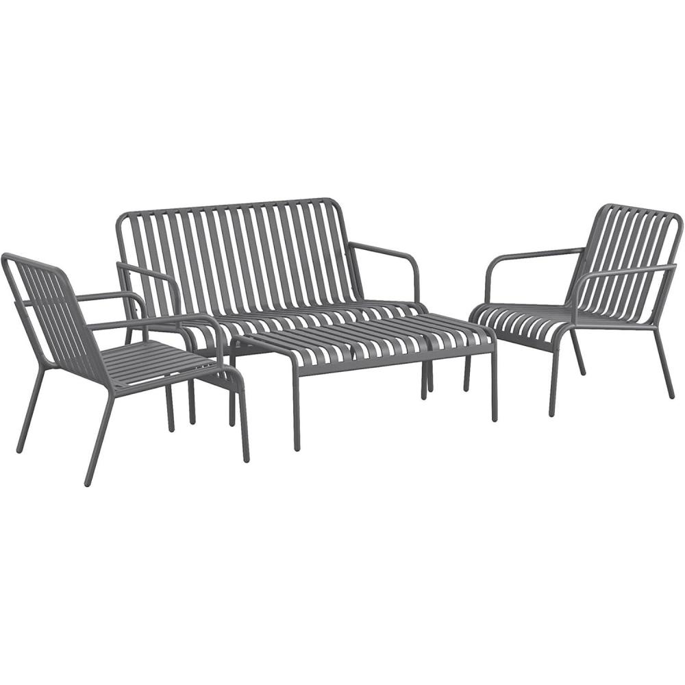 imageNovogratz Poolside Gossip Ola 4 Piece All Steel Conversation Set French BlueCharcoal