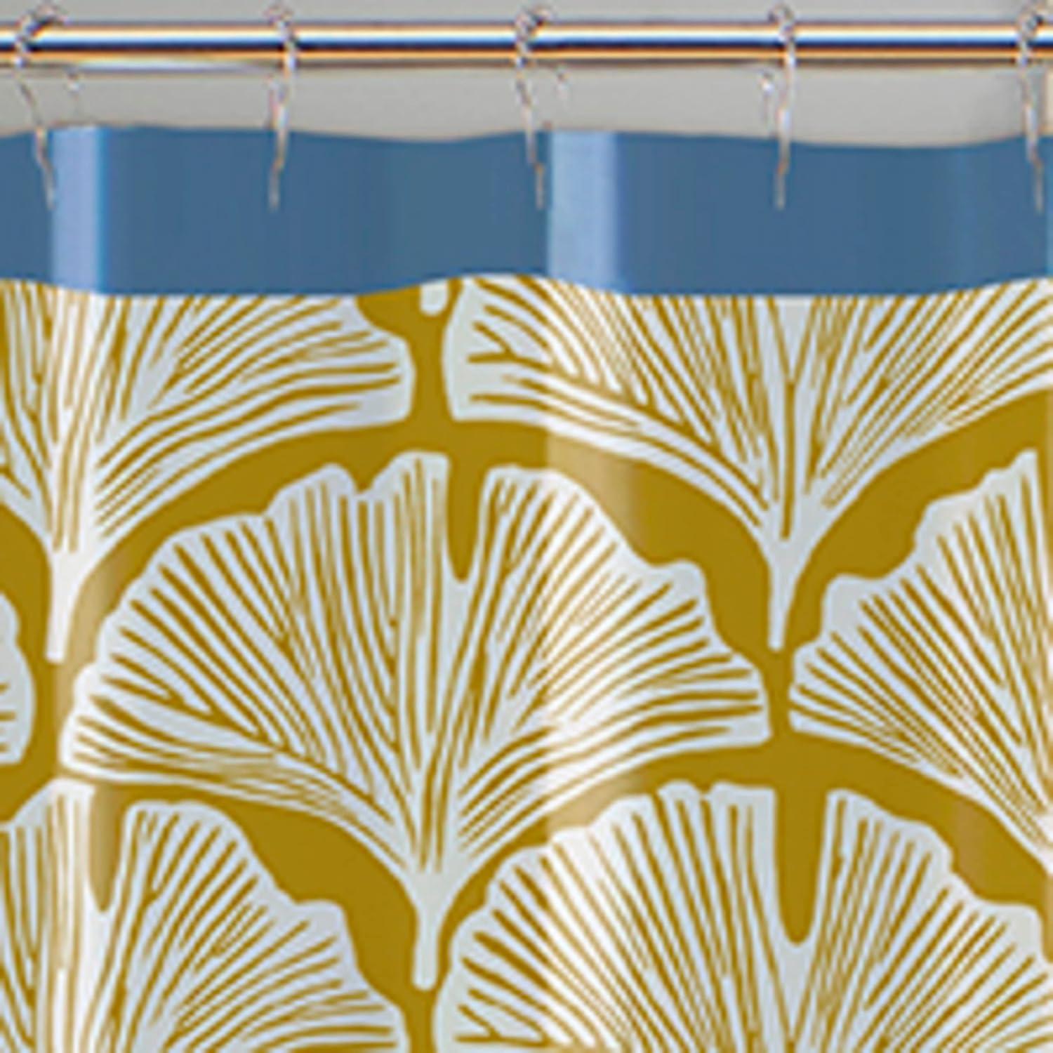 imageFeather Palm 100 Cotton Lightweight Top Buttonhole Machine Washable Easy Care Decorative Shower Curtain for Bathroom Yellow 72quot W x 72quot L