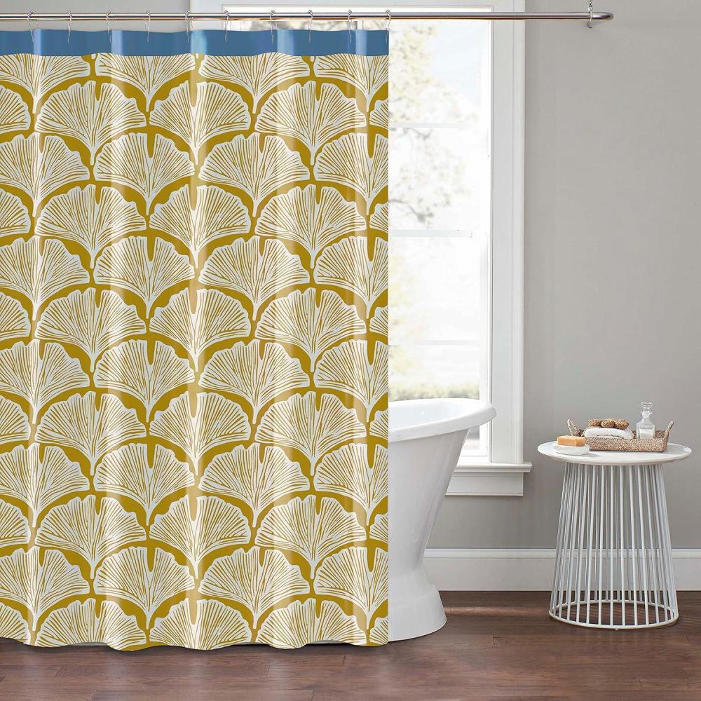 imageFeather Palm 100 Cotton Lightweight Top Buttonhole Machine Washable Easy Care Decorative Shower Curtain for Bathroom Yellow 72quot W x 72quot L