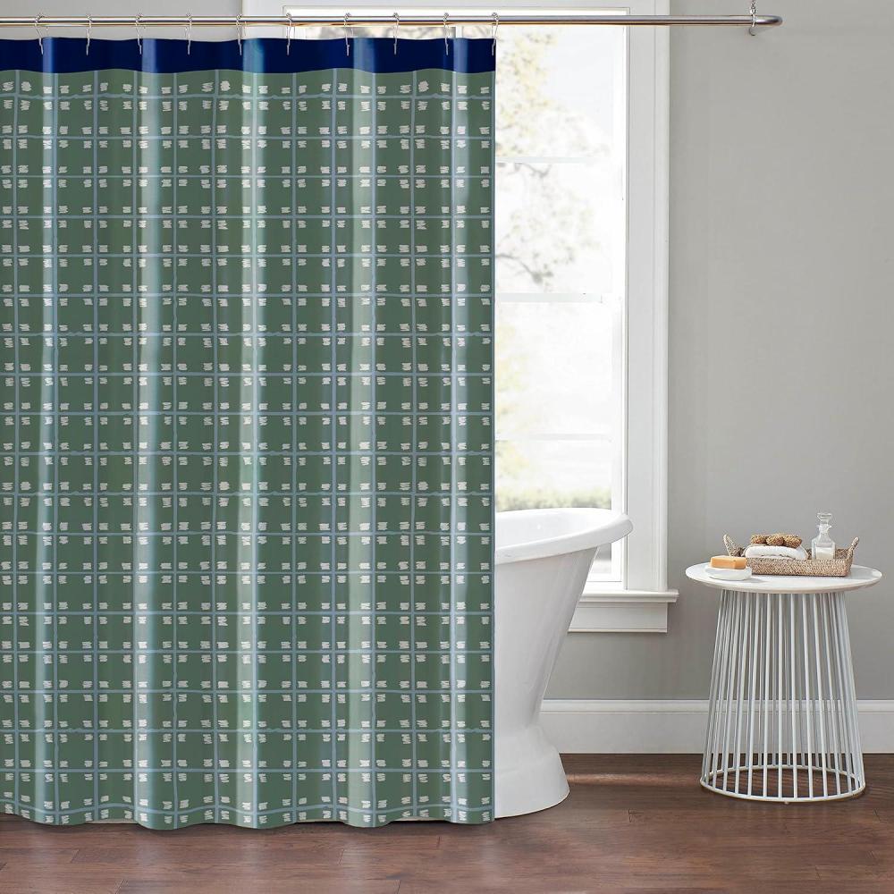 imageNovogratz by Utica Painted Plaid 100 Cotton Lightweight Top Buttonhole Machine Washable Easy Care Decorative Shower Curtain for Bathroom Green 72quot W x 72quot L
