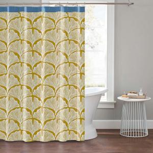 imageFeather Palm 100 Cotton Lightweight Top Buttonhole Machine Washable Easy Care Decorative Shower Curtain for Bathroom Yellow 72quot W x 72quot L