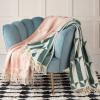 imageWaverly Tile Soft Cozy Decorative Geometric Chevron Fringe Lightweight ampamp Breathable Throw for Sofa or Couch Pink 50W x 60L