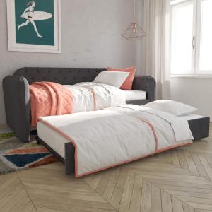 imageNovogratz 4243439N Daybed and Trundle Twin Over Twin Grey Velvet