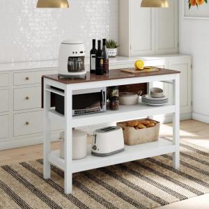 imageNovogratz Tallen 48quot Kitchen Island Table with Drop Leaf and Storage Shelves Walnut