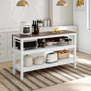 imageNovogratz Tallen 60quot Kitchen Island Table with Drop Leaf and Storage Shelves Walnut