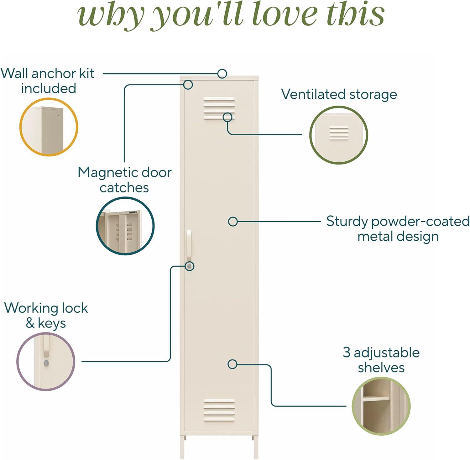 imageNovogratz Cache 1Door Tall Single Metal Locker Style Storage Cabinet Parchment