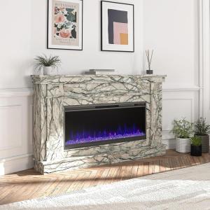 image:imageNovogratz Waverly Wide Mantel with Linear Electric Fireplace amp Crystal Ember Bed Onyx MarbleOnyx Marble