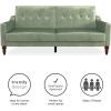 image:imageNovogratz Beatrice 79 Inch Futon Sofa Bed in Velvet Fabric Upholstered Couch Sleeper with Tufted Back Baroque Legs Teal