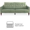 image:imageNovogratz Beatrice 79 Inch Futon Sofa Bed in Velvet Fabric Upholstered Couch Sleeper with Tufted Back Baroque Legs Teal