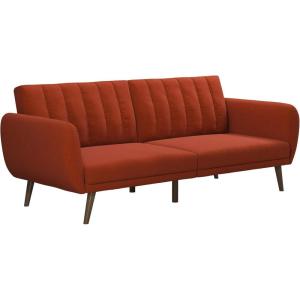 image:imageNovogratz Brittany Futon Sofa Bed and Couch Sleeper Camel Faux LeatherPersimmon Linen