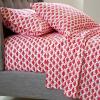 image:imageLong Stem Lotus 144 Thread Count Machine Washable Fun Soft Cozy Lightweight Cotton Percale Printed Easy Care Bed Sheet Bed Sheet Set Red QueenRed