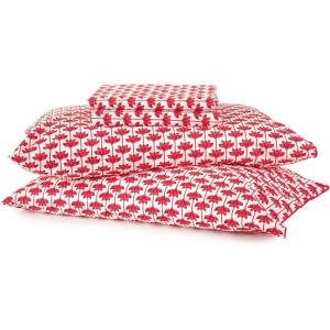 image:imageLong Stem Lotus 144 Thread Count Machine Washable Fun Soft Cozy Lightweight Cotton Percale Printed Easy Care Bed Sheet Bed Sheet Set Red QueenRed