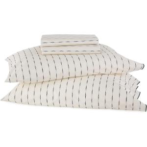 image:imageVintage Stripe 144 Thread Count Machine Washable Fun Soft Cozy Geometric Lightweight Cotton Percale Printed Easy Care Bed Sheet Sheet Set Waverly White QueenWhite