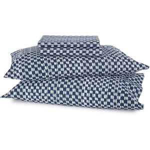 image:imageNovogratz Petite Painted Check Deep Indigo 144 Thread Count Machine Washable Fun Soft Cozy Geometric Lightweight Cotton Percale Printed Easy Care Bed Sheet Sheet Set Navy Queen